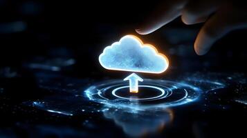 Cloud Upload Technology Interface with a Finger Touch, Data Storage and Computing System, Digital Transformation photo