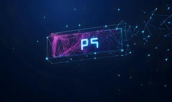 PS5 Digital Connection Background Modern Technology Network with Neon Sign and Abstract Digital Nodes. photo