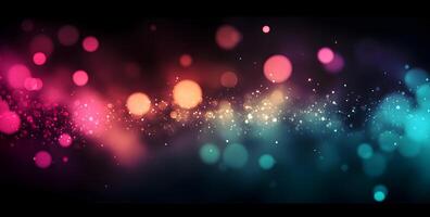 Abstract bokeh lights cascade with twinkling particles, blending seamlessly against a dark canvas photo
