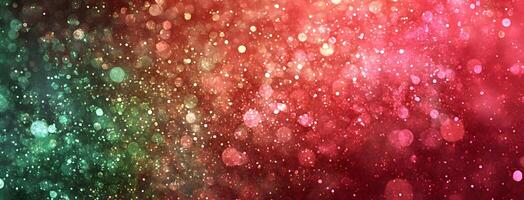 Abstract bokeh effect with shimmering particles creates a blend of red and green hues photo