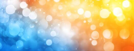 Abstract bokeh lights create a festive background, transitioning from blue to orange, which are partially blurred photo
