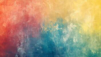 Abstract canvas displays vibrant textures with blended gradations of red, yellow, and blue photo