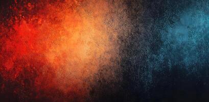 Abstract canvas shows vibrant red, orange, then transitioning to dark blue background with unique texture photo
