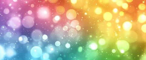 Abstract festive backdrop showcases radiant bokeh lights sparkling with a rainbow gradient effect photo