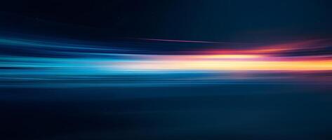 Abstract light trails weave through a cosmic night, blending vibrant blue and warm oranges photo