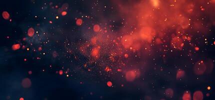 Floating red particles and bokeh lights blend seamlessly against the dark abstract background photo