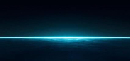 Glowing cyan horizon illuminates the vast expanse of dark water under the starlit sky photo