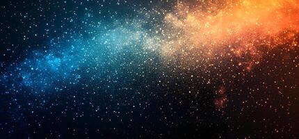 Light speckles create cosmic, nebulous gradient with blue transitioning to orange, a captivating display photo