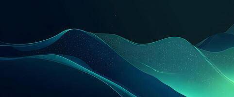 Luminous teal waves with sparkling dots gracefully cascade against a serene, dark backdrop creating depth photo