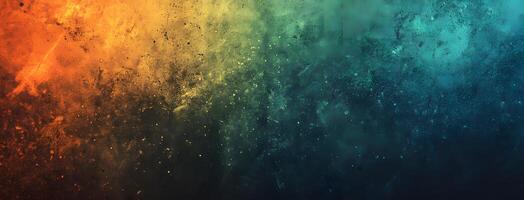 Orange, yellow, and teal colors merge across a textured background creating a visually striking gradient photo