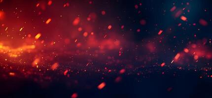 Red sparkles and light fragments dynamically scatter across a dark backdrop, creating a vibrant scene photo