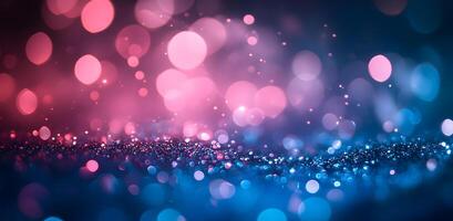 Shimmering glitter cascades down, merging pink and blue hues, creating a mesmerizing bokeh effect photo