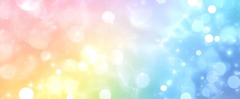 Sparkling bokeh and starlight illuminate a pastel rainbow gradient background, creating magical ethereal effects photo