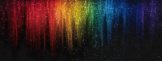 Sparkling rainbow colors cascade down creating a vibrant and colorful gradient on a black background photo