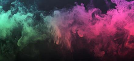 Translucent green and pink smoke intermingles dynamically against a dark backdrop, creating an ethereal and vibrant spectacle photo