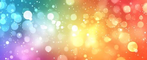 Vibrant bokeh effect features rainbow gradient with glittering sparkles and soft light circles photo