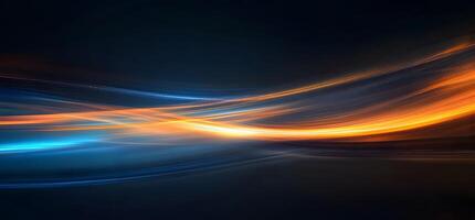 Vibrant orange and blue light trails illuminate dark backgrounds, creating a dynamic and captivating view photo