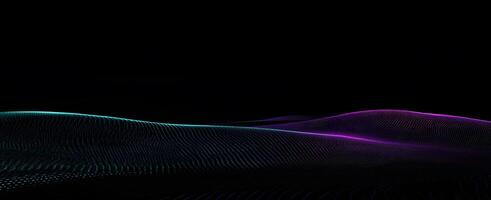 Waves of shimmering teal and magenta pulse against the dark void in this abstract photo