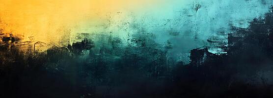 Yellow and turquoise paint create an abstract effect with texture against a dark background photo