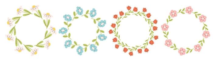 Floral simple circle frame. Hand drawn botanical round border, floral wreath, laurel. Design print for invitation, card, banner, logo vector