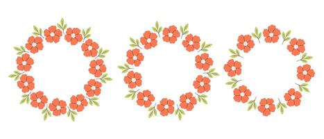 Simple circle frame with red flowers. Hand drawn botanical round border, floral wreath, laurel. Design for invitation, card, banner, logo vector