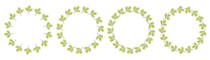 Gently simple flower circle frame. Hand drawn botanical round border, green branches wreath, laurel. Design for invitation, card, banner, logo. vector