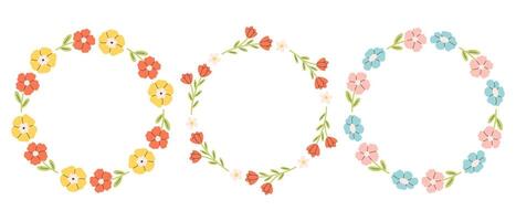 Floral simple circle frame. Hand drawn botanical round border, floral wreath, laurel. Design print for invitation, card, logo vector