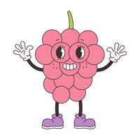 Cute groovy raspberry. Trendy funky retro cartoon fruit character. Groovy summer collection vector