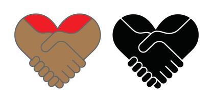 Heart shaped handshake graphic design in two color variations vector