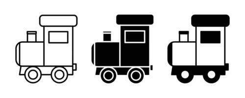 Three simple train engine icons outline filled and black vector
