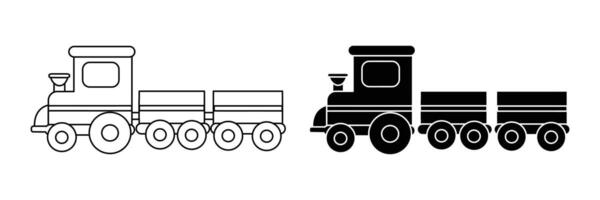 Outline and solid black train with carriages isolated on a white background vector
