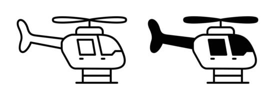Simple line art helicopter icons in black and white vector