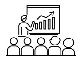 Line drawing of a business presentation with a graph and audience vector