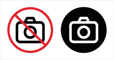 No photography sign with camera icon inside a red circle and a camera icon inside a black circle on a white background vector