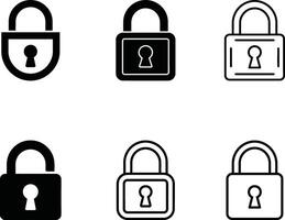 Set of Secure digital lock icons for personal and online privacy in a set of black and white vector