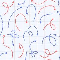 Seamless pattern of swirling dotted lines in red and blue on a checkered background vector