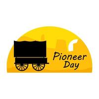 Silhouette of a covered wagon against the backdrop of mountains and sunset for Pioneer Day vector