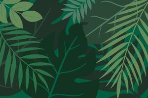 Tropical leaves abstract background with many overlaping leaves, monstera, palm and banana leaves. Tropical Jungle Foliage Background vector