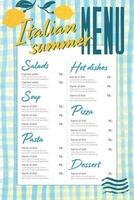 Yellow Blue Gingham Check Hand Drawn Background for italian menu. Template for summer design with lemons and copyspace. Cafe, restaurant. Rough sketch . vector