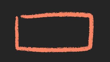 Chalk frame. Hand drawn crayon pencil rectangle Grunge form. Doodle charcoal red element for text. illustration. Bullet journal design. Rough Rectangular Border in Coral on Dark Background vector