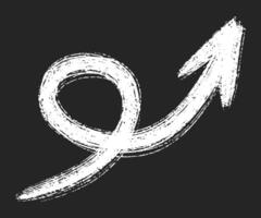 Hand drawn Grunge Swirl Arrow. Brush Stroke Directional Element. Perfect for infographics, user interface elements, presentations, highlight design, creative layouts. Isolated on black background for vector