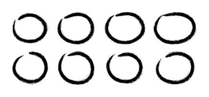 Grunge Hand Drawn Circle Highlights with dry brush or marker texture. Marker Scribble Elements Set. Sketchy rough oval and circular frames perfect for emphasizing text, UX design, educational content vector