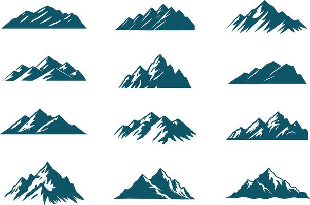 A collection of mountain silhouettes for artwork compositions