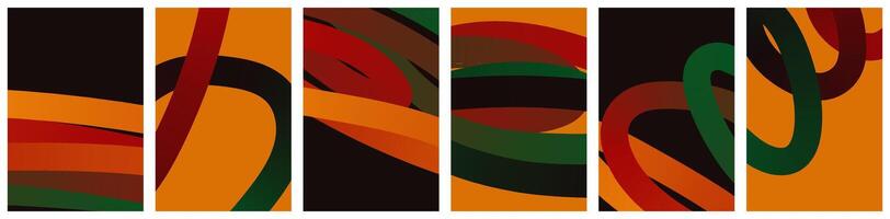 Juneteenth Freedom day, June 19. Vertical banner templates set with Pan-African flag colors, copy space. Modern trendy abstract design with hand drawn wavy geometric line shapes illustration vector