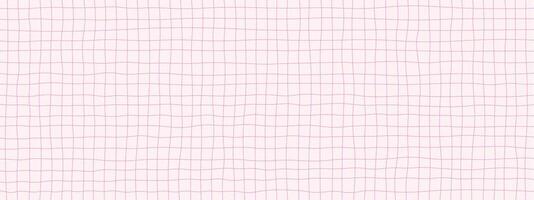 Checkered pink hand drawn pattern . Texture of checkered notebook sheet. Abstract retro pattern with wavy grid vector