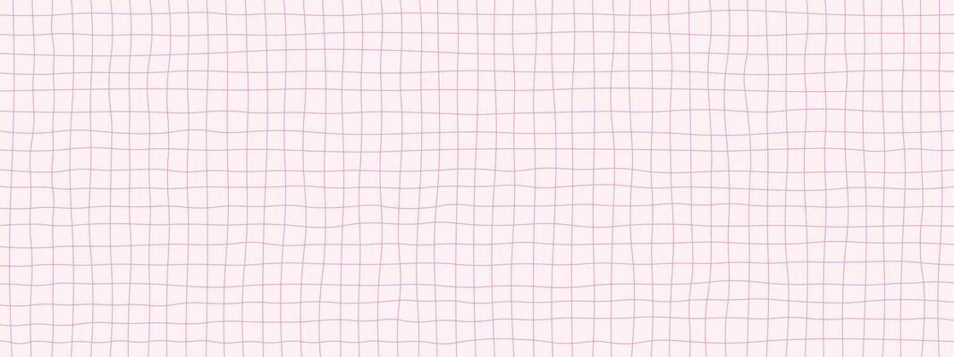 Checkered pink hand drawn pattern . Texture of checkered notebook sheet. Abstract retro pattern with wavy grid