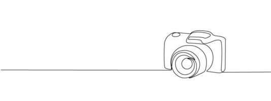 Drawing of a camera with one continuous line. Minimal symbol of photography. line editable illustration of professional camera vector