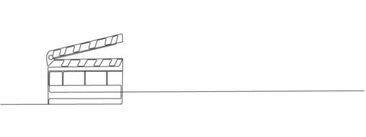 Single continuous editable line drawing of a movie clapboard. Retro style movie board concept in simple linear style. outline illustration. vector