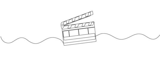 Single continuous line drawing of a movie clapper. Retro style movie board concept in simple linear style. outline editable illustration. vector