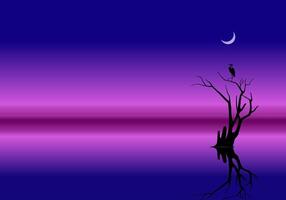 Tranquil sunset illustration with reflection of sky and a tree on water vector
